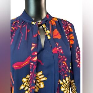 STYLUS Navy Top with Pink and Orange Floral Design